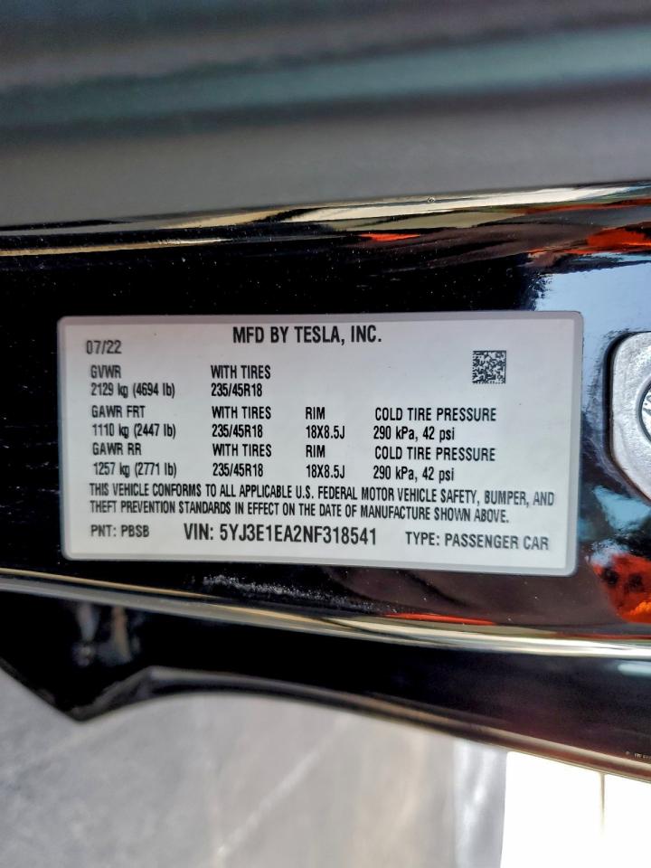 2022 TESLA MODEL 3 photo 12