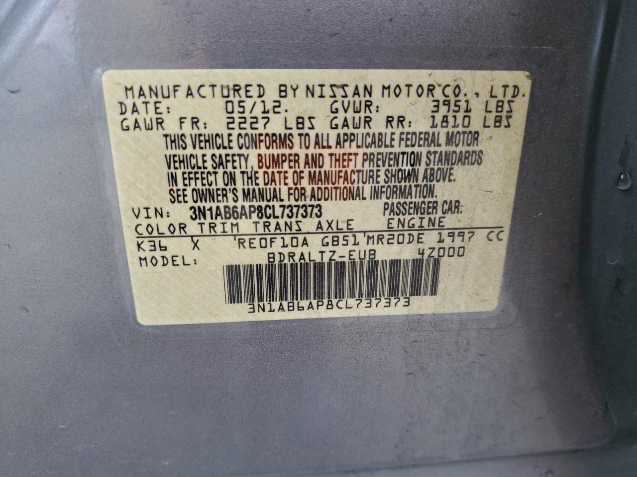 2012 NISSAN SENTRA 2.0 photo 12