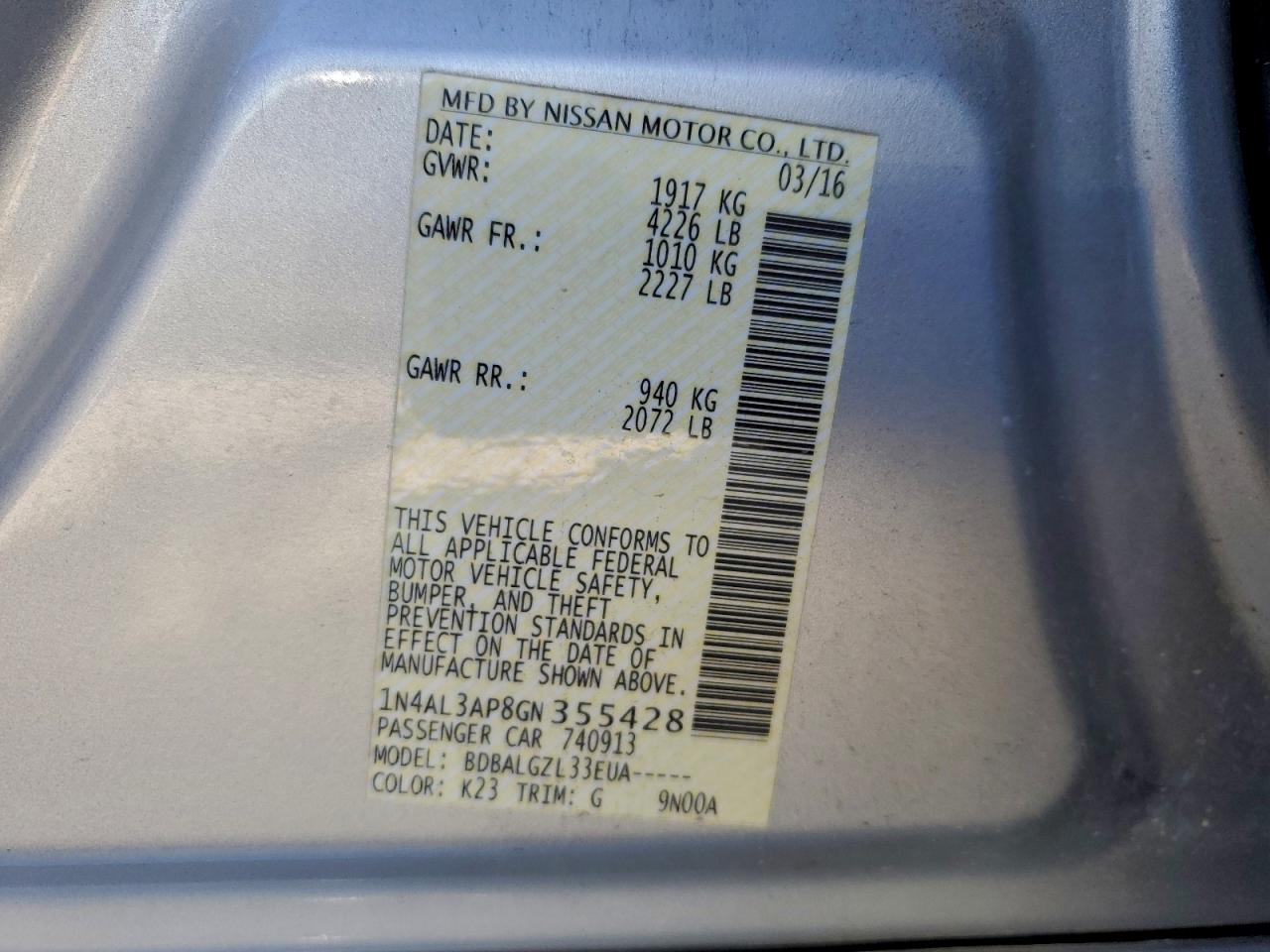 2016 NISSAN ALTIMA 2.5 photo 12