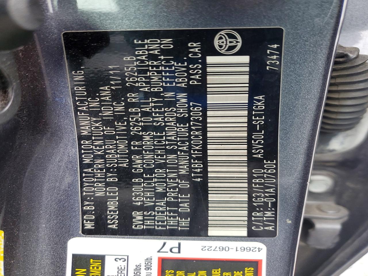 2012 TOYOTA CAMRY photo 23