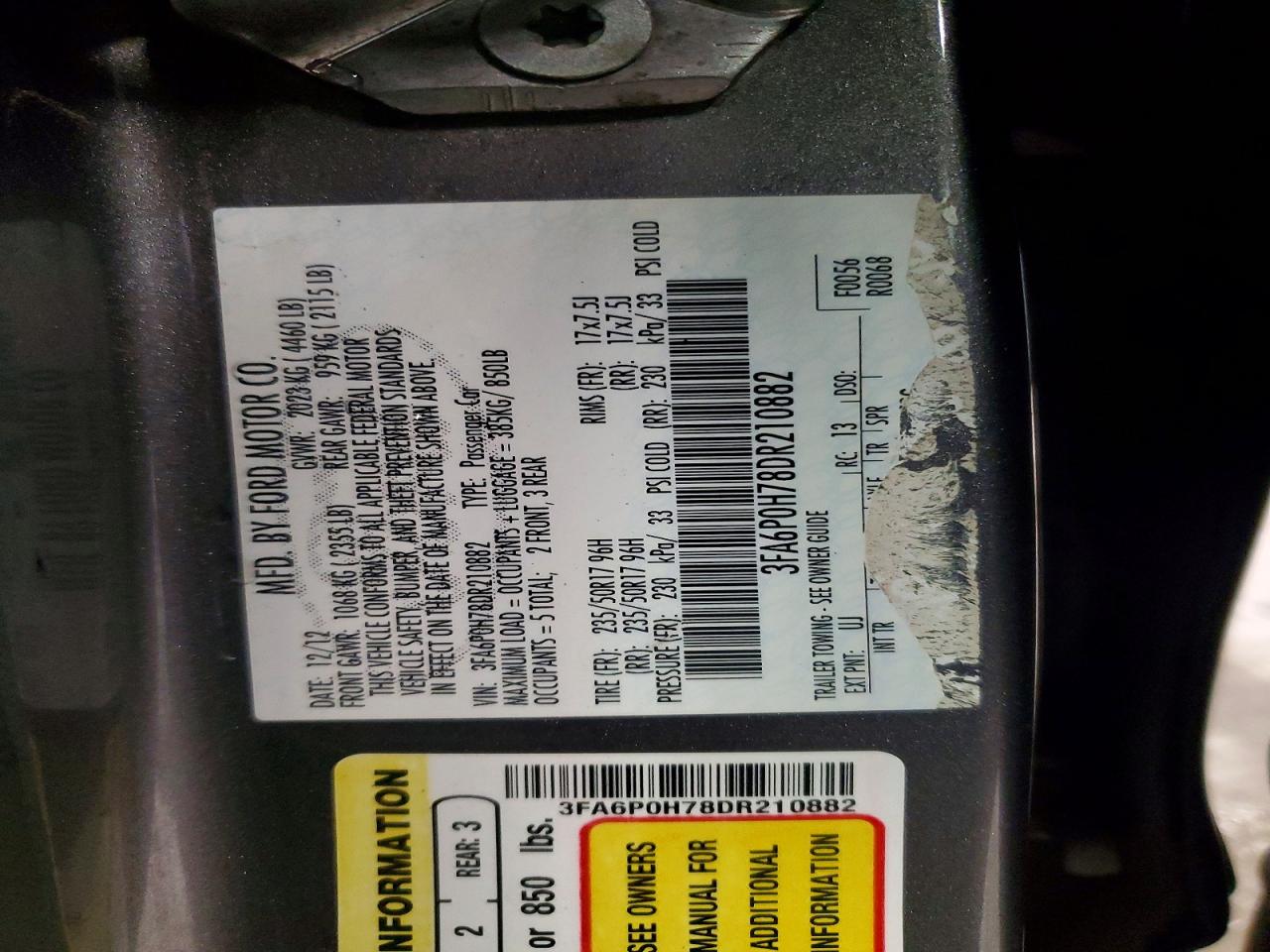 2013 FORD FUSION SE photo 12