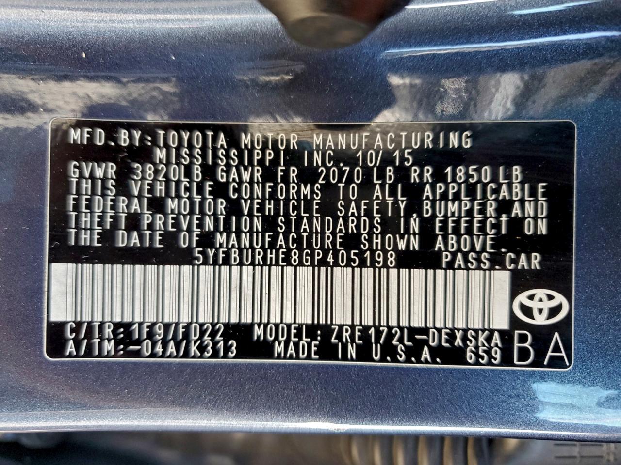 2016 TOYOTA COROLLA L photo 37
