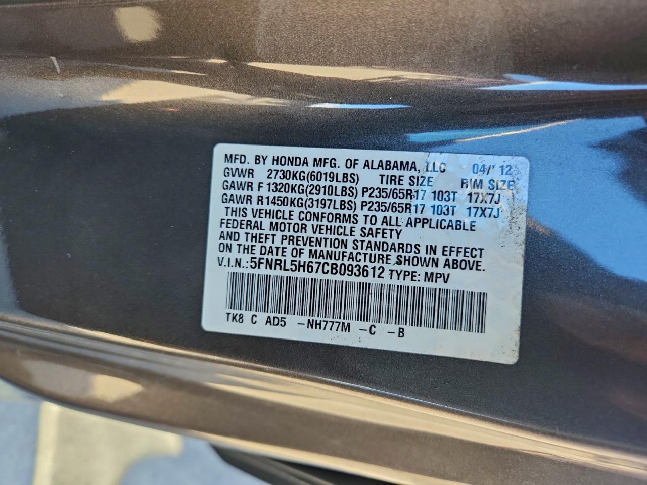 2012 HONDA ODYSSEY EXL photo 13