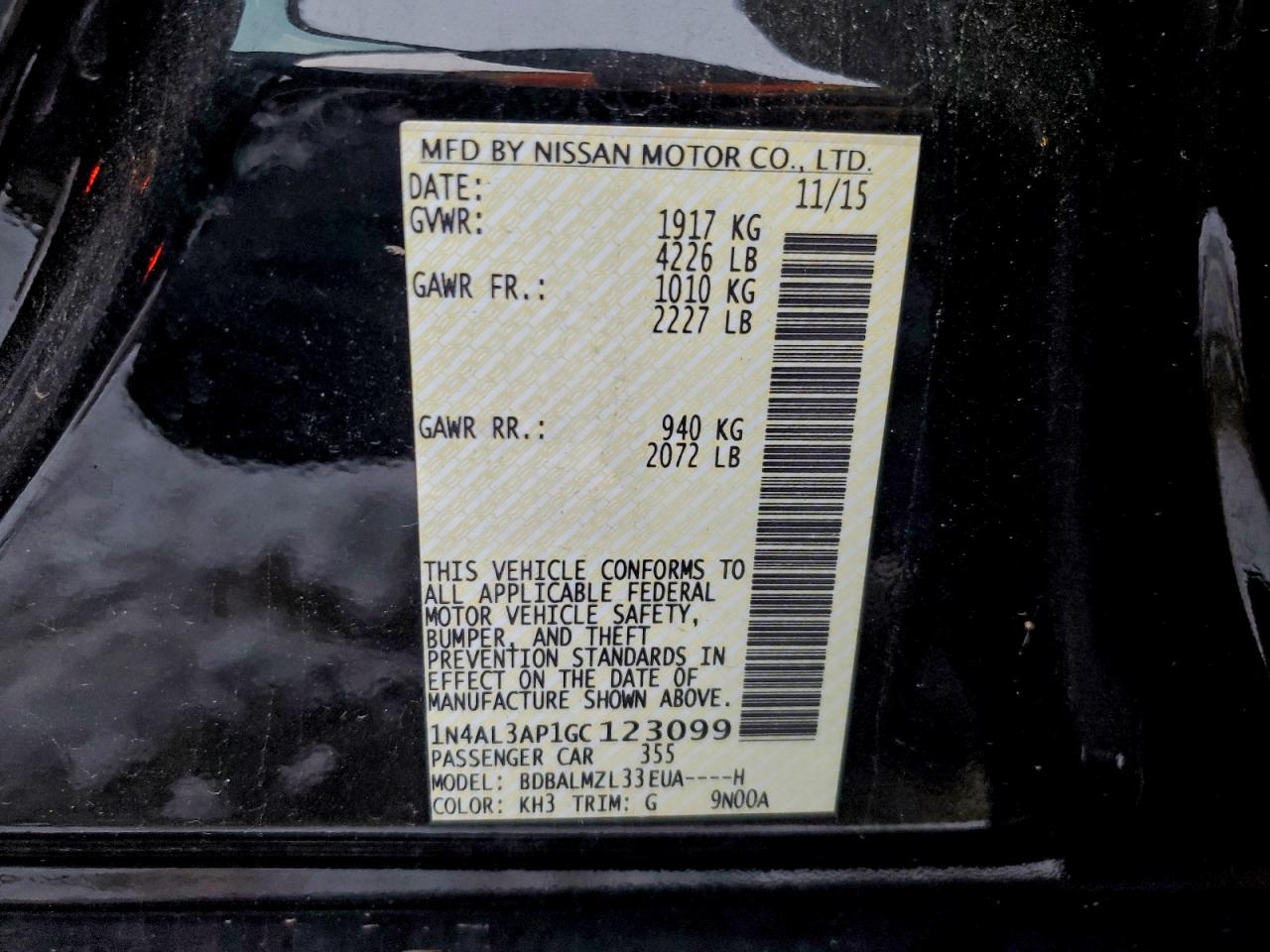 2016 NISSAN ALTIMA 2.5 photo 12