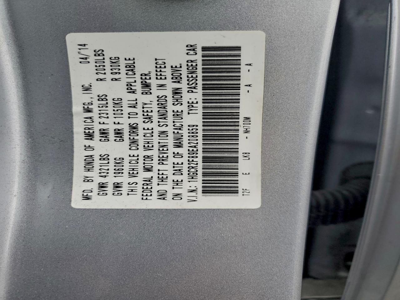 2014 HONDA ACCORD EXL photo 12