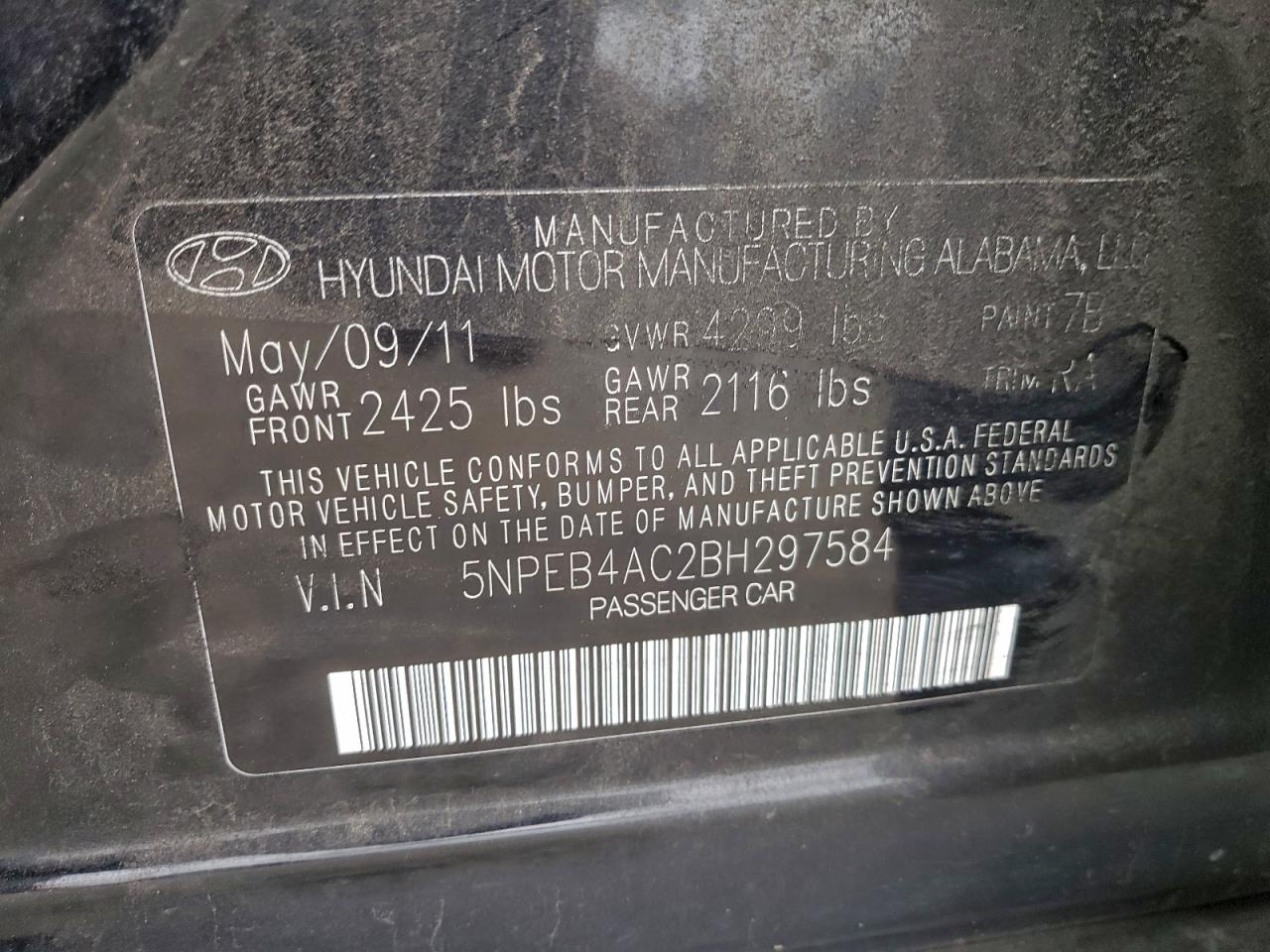2011 HYUNDAI SONATA GLS photo 37