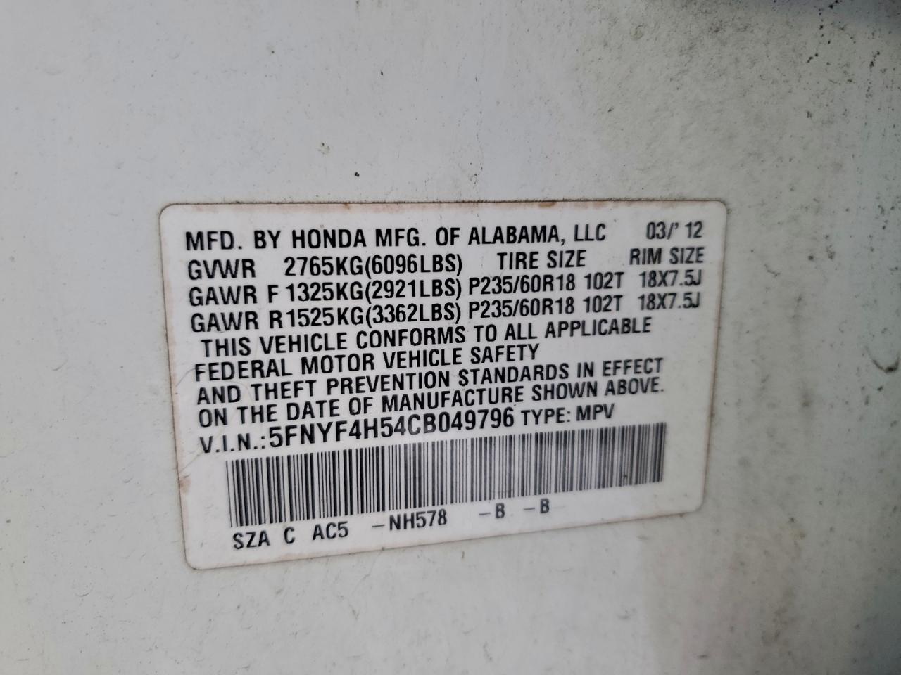 2012 HONDA PILOT EXL photo 13