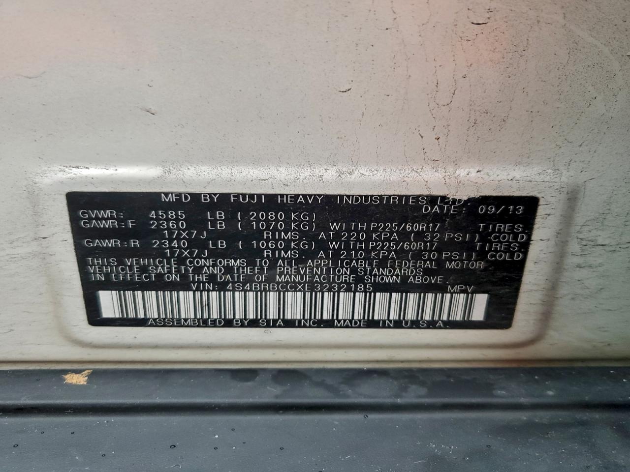 2014 SUBARU OUTBACK 2.5I PREMIUM photo 13