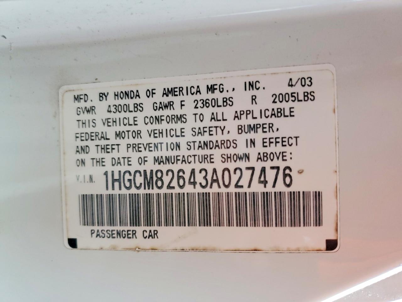 2003 HONDA ACCORD EX photo 12