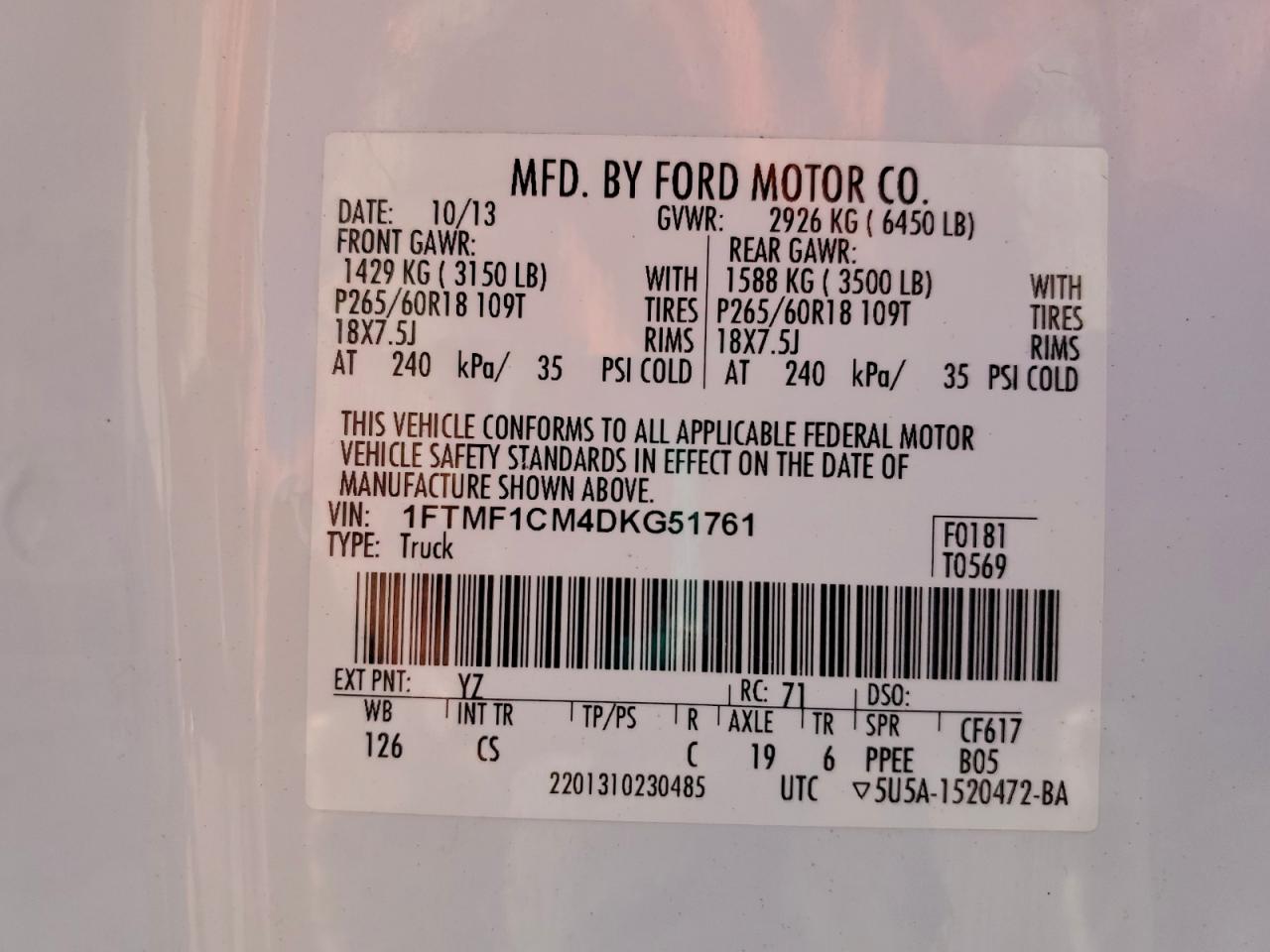 2013 FORD F150 photo 12