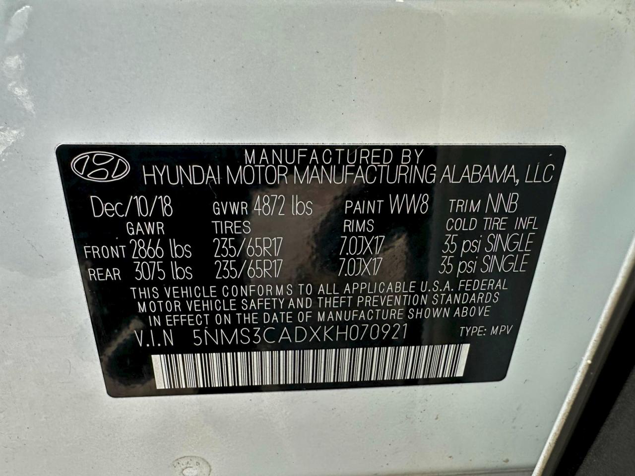 2019 HYUNDAI SANTA FE SEL photo 10