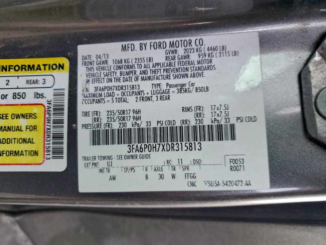 2013 FORD FUSION SE photo 13