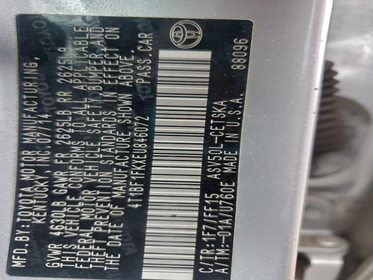 2014 TOYOTA CAMRY L photo 34