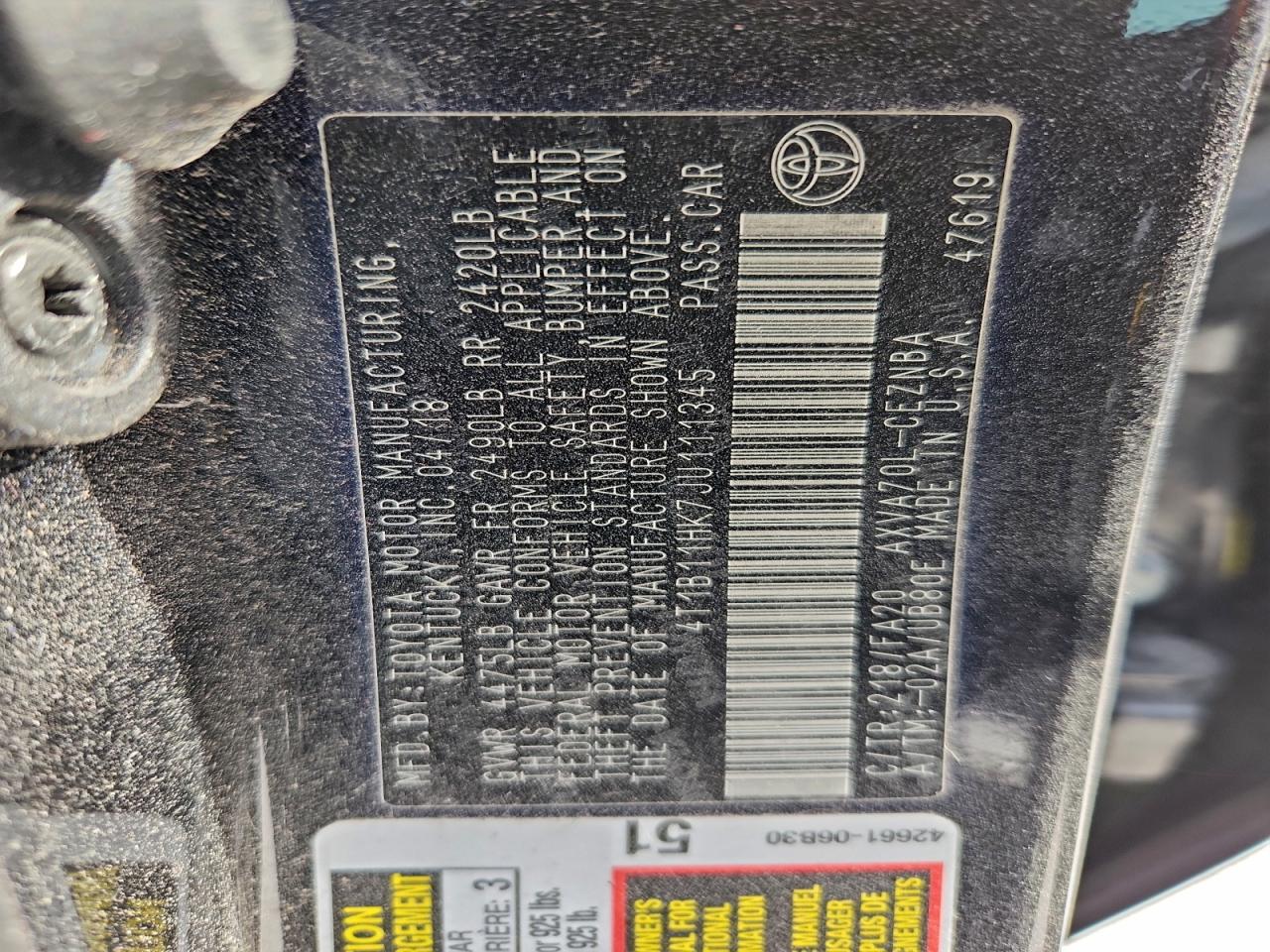 2018 TOYOTA CAMRY L photo 13