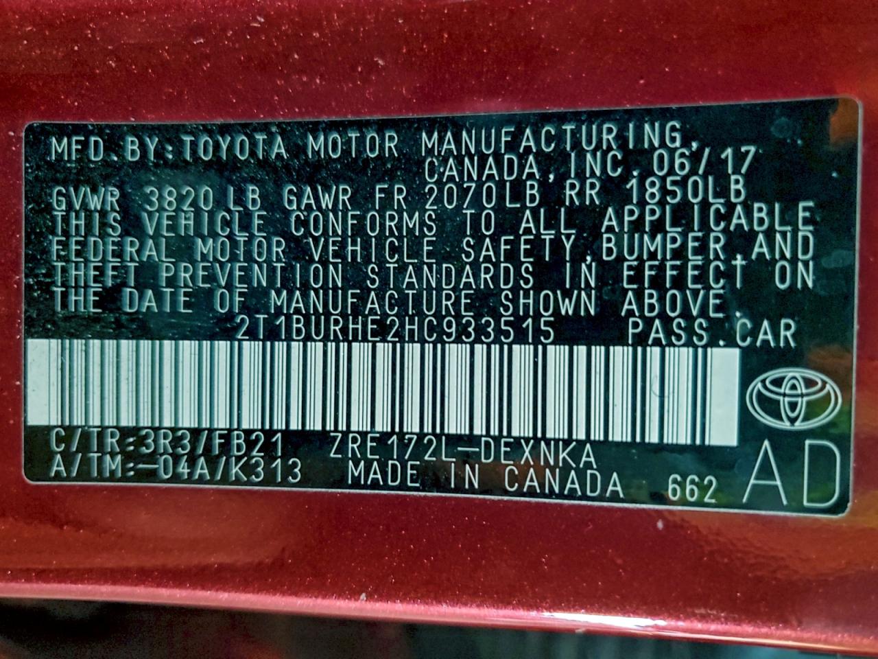 2017 TOYOTA COROLLA L photo 12