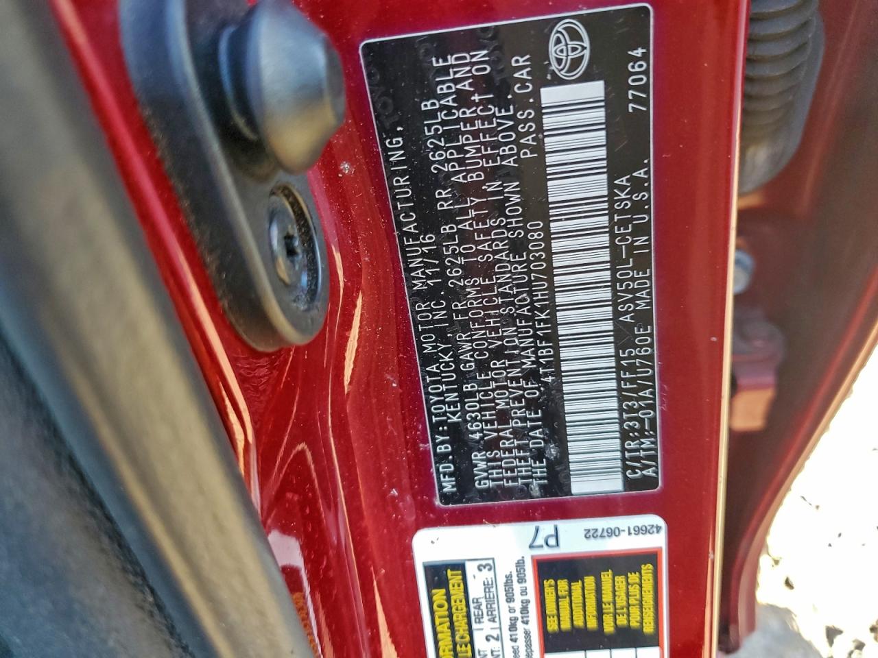 2017 TOYOTA CAMRY LE photo 12