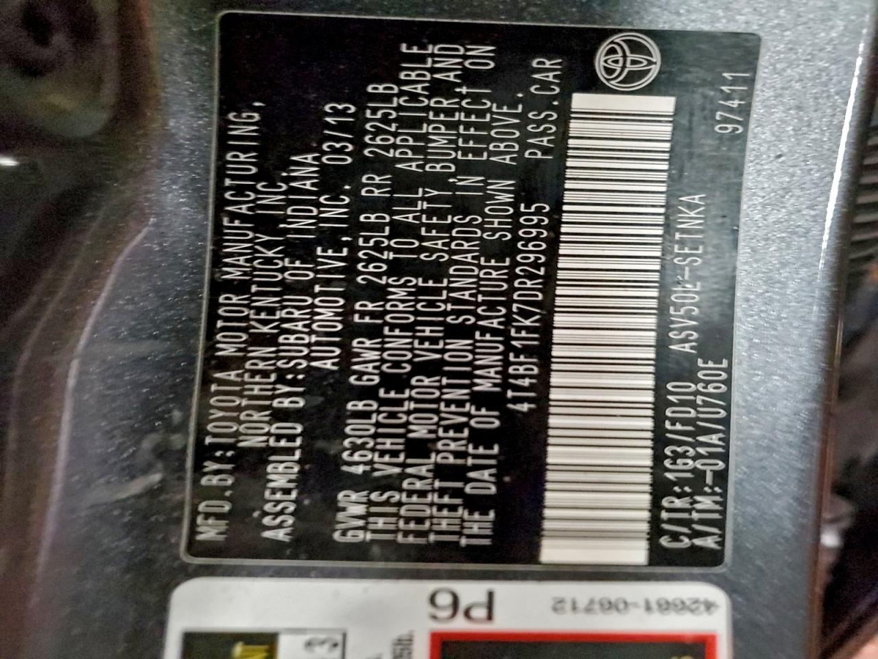 2013 TOYOTA CAMRY L photo 23