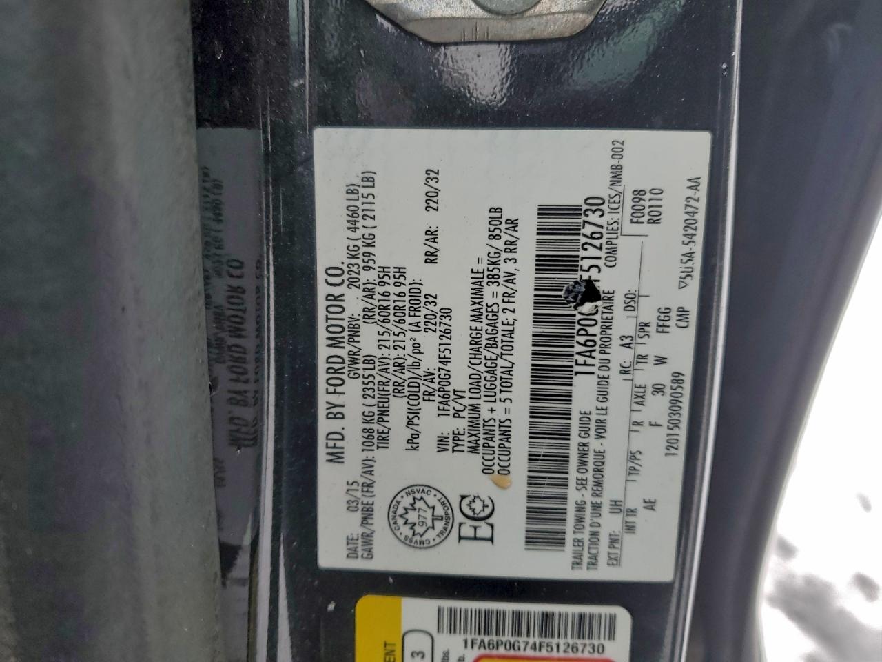 2015 FORD FUSION S photo 12