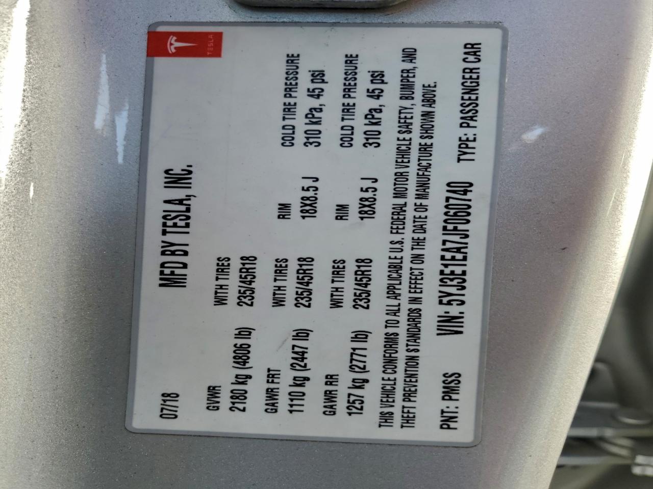 2018 TESLA MODEL 3 photo 37
