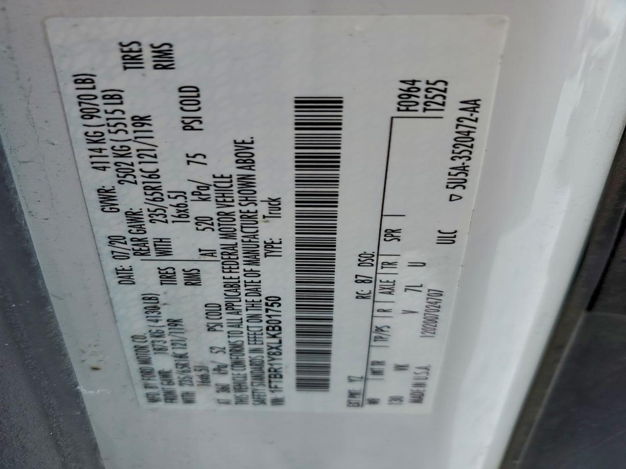 2020 FORD TRANSIT T-250 DELIVERY VAN photo 13