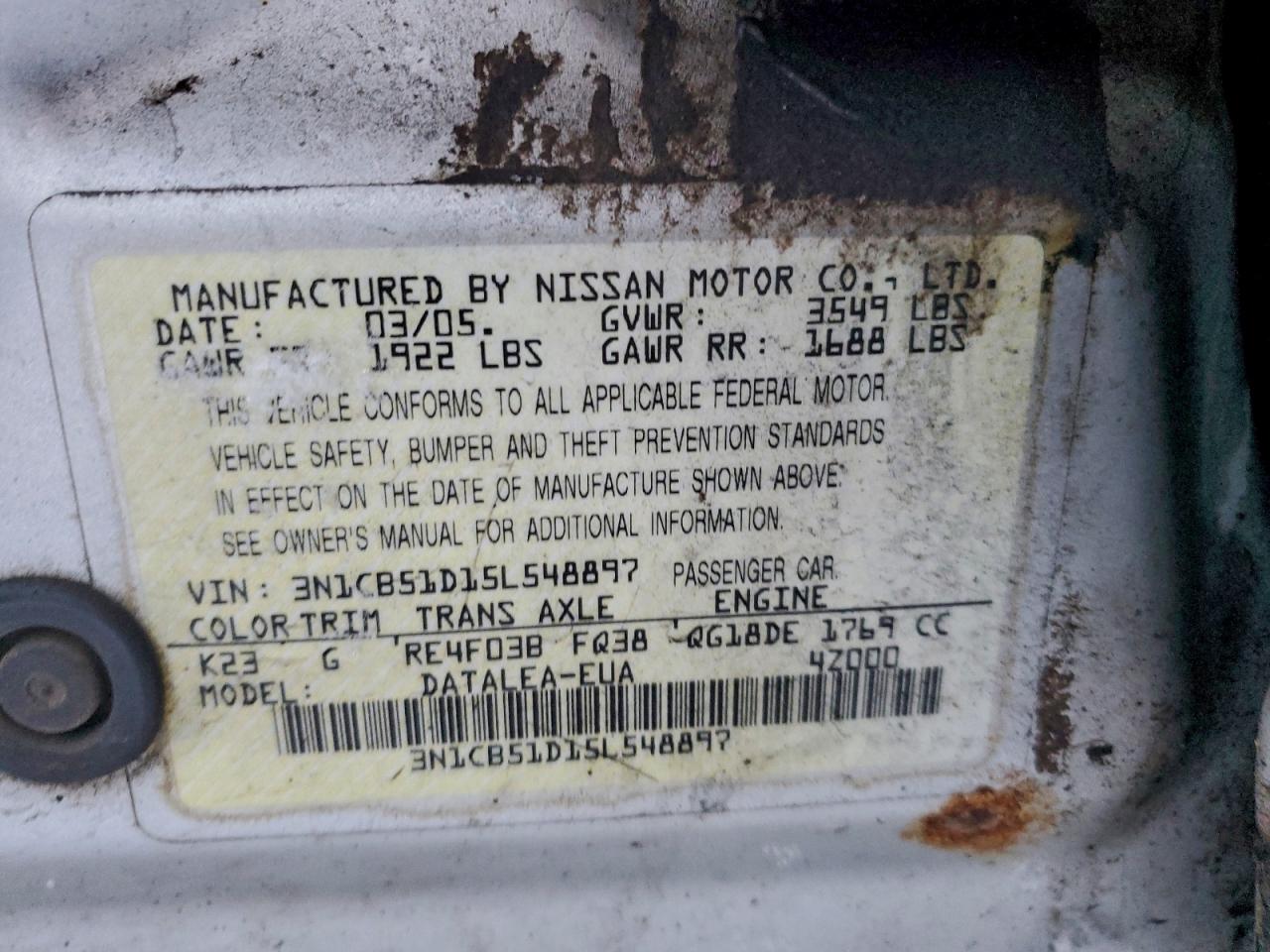 2005 NISSAN SENTRA 1.8 photo 25