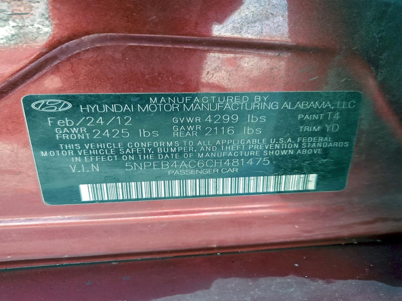 2012 HYUNDAI SONATA GLS photo 25