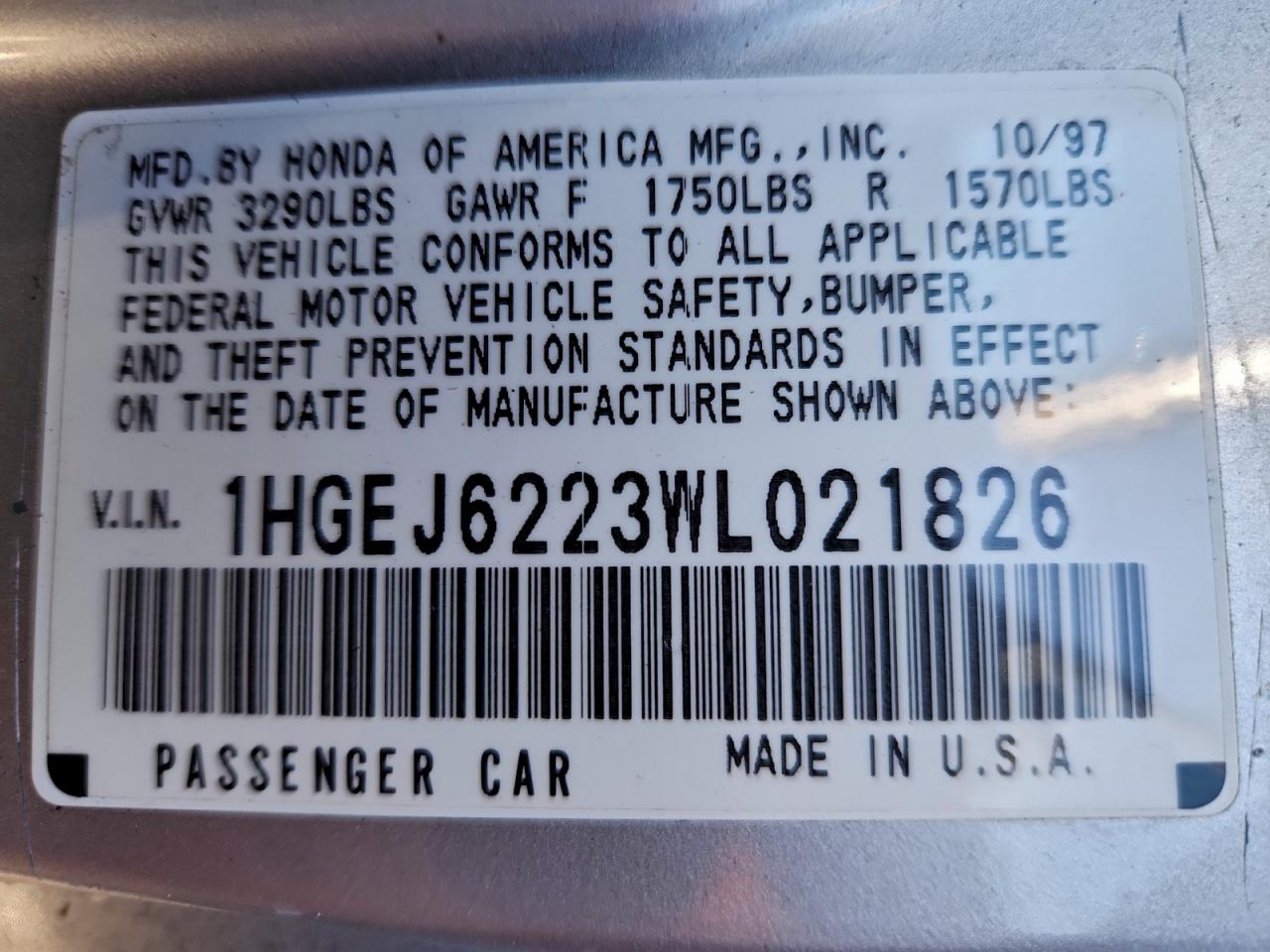 1998 HONDA CIVIC DX photo 12