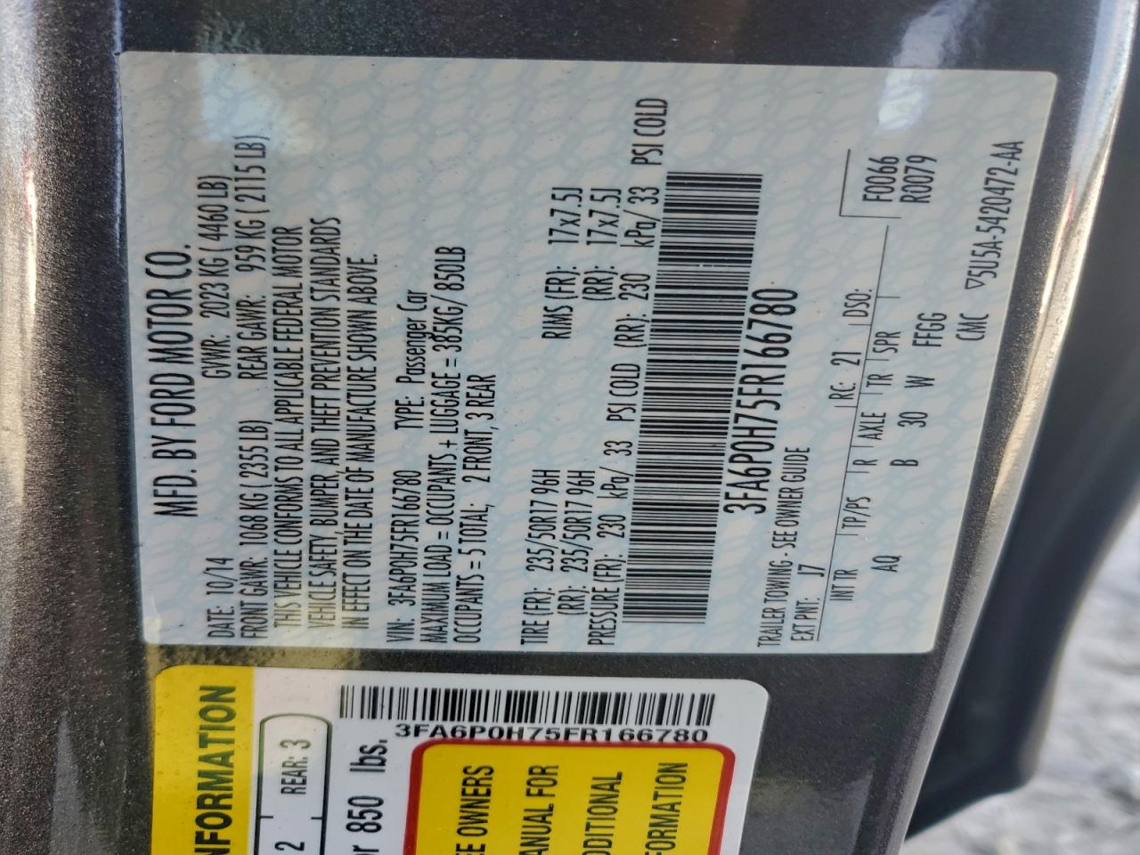 2015 FORD FUSION SE photo 23
