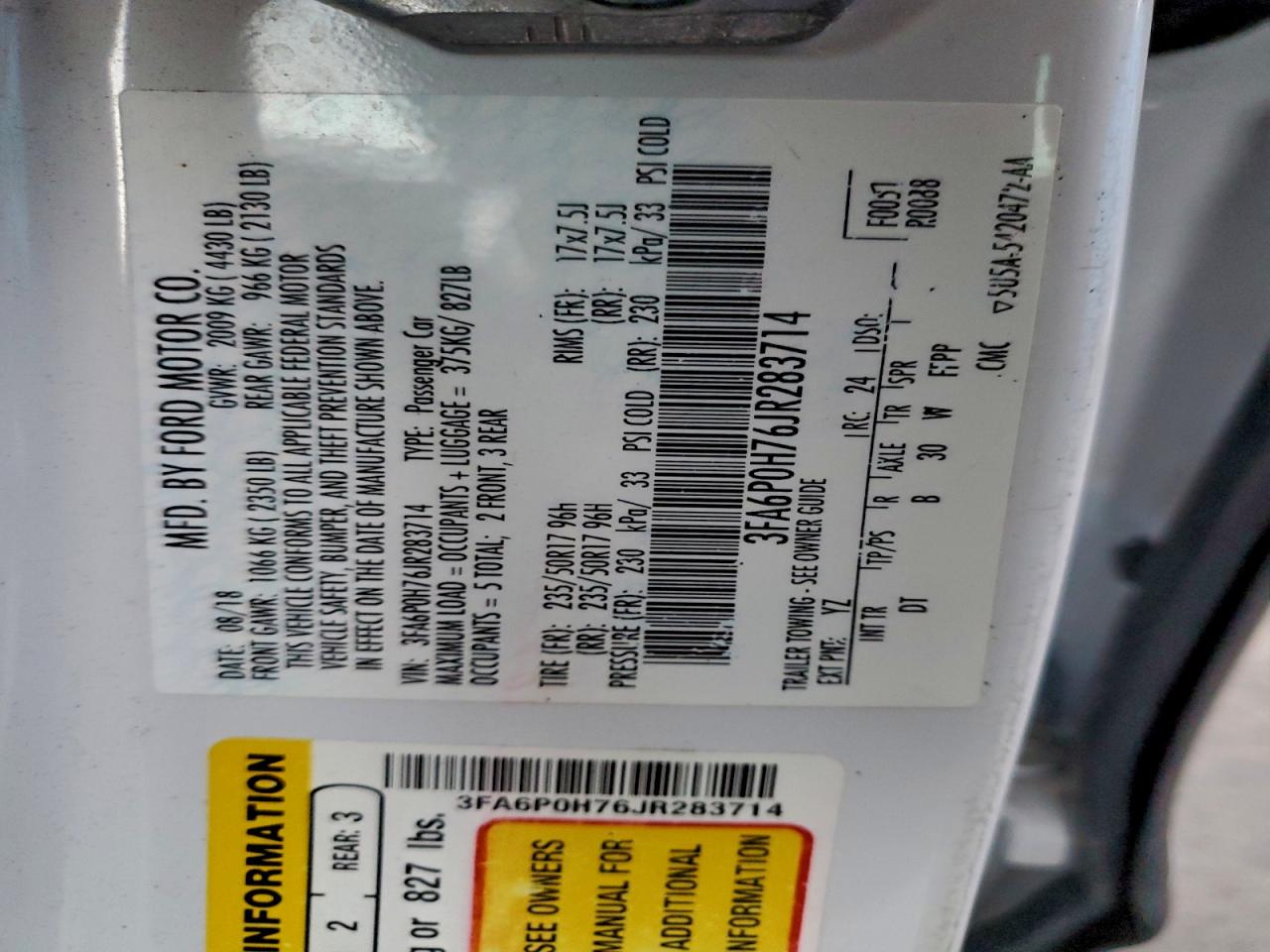 2018 FORD FUSION SE photo 34