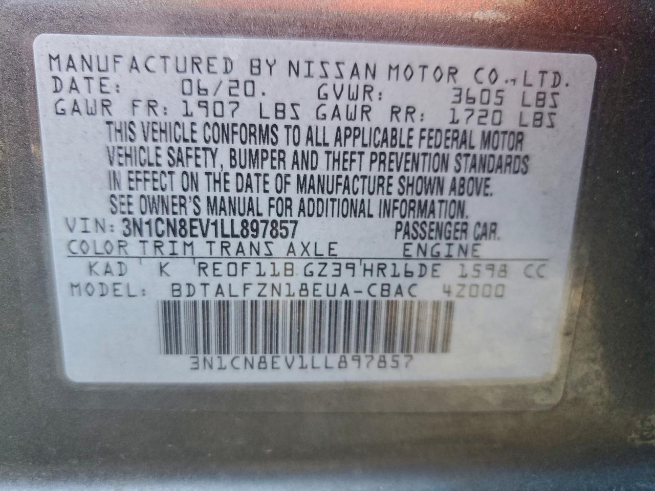 2020 NISSAN VERSA SV photo 12