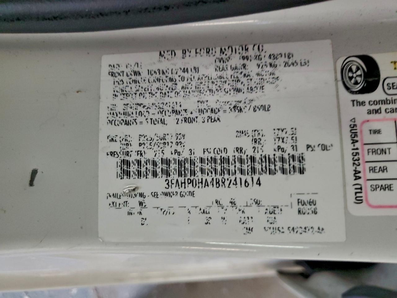 2011 FORD FUSION SE photo 12