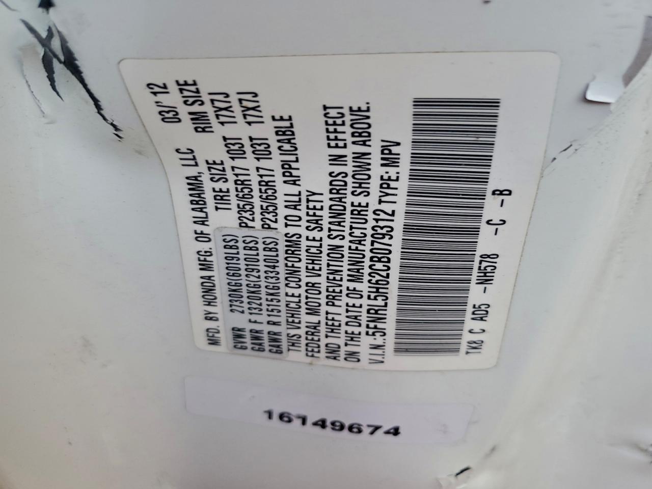 2012 HONDA ODYSSEY EXL photo 25