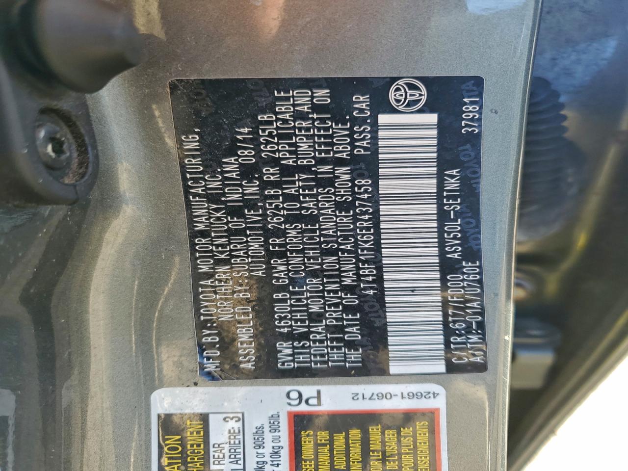 2014 TOYOTA CAMRY L photo 12