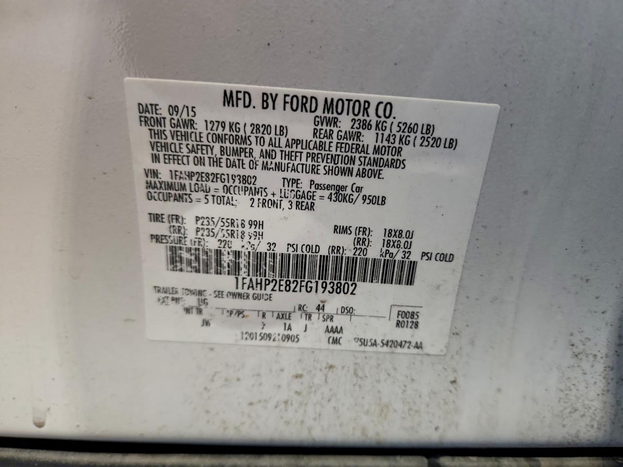 2015 FORD TAURUS SEL photo 12