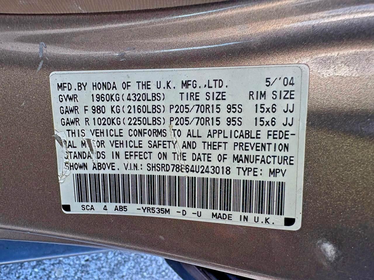 2004 HONDA CR-V EX photo 19