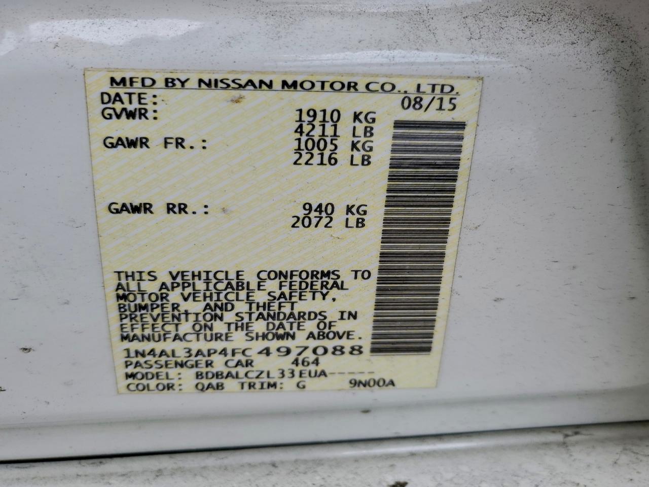2015 NISSAN ALTIMA 2.5 photo 12