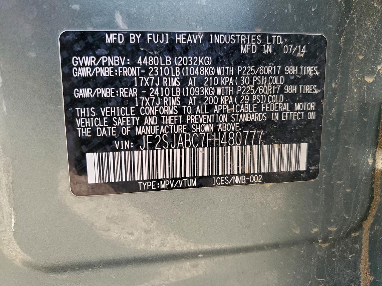 2015 SUBARU FORESTER 2.5I photo 12