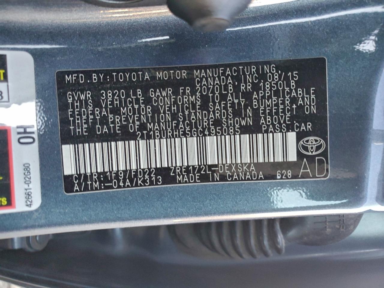 2016 TOYOTA COROLLA L photo 13