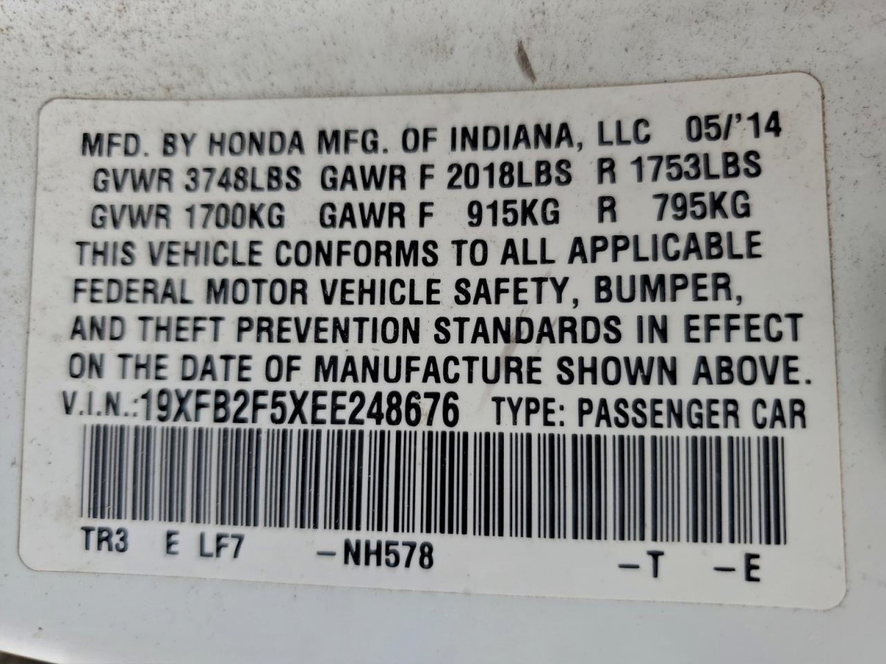2014 HONDA CIVIC LX photo 23
