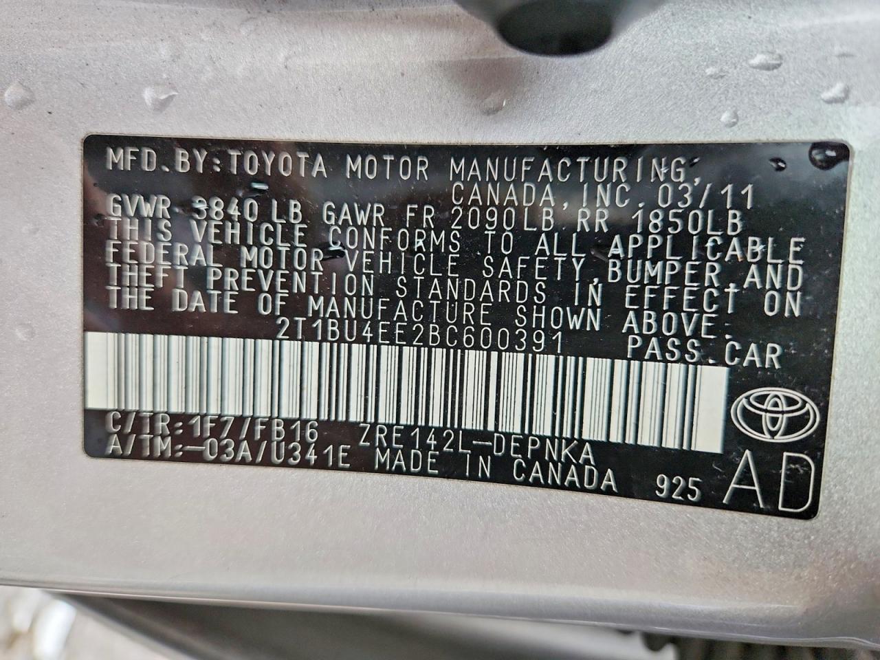 2011 TOYOTA COROLLA BASE photo 23