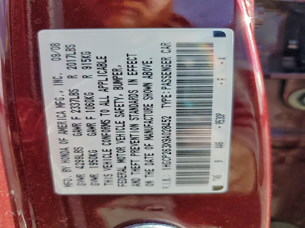 2009 HONDA ACCORD LX photo 23