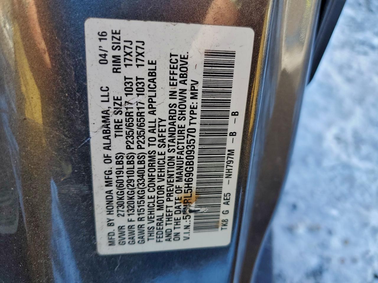 2016 HONDA ODYSSEY EXL photo 13