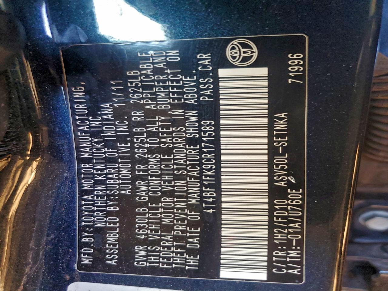 2012 TOYOTA CAMRY BASE photo 45