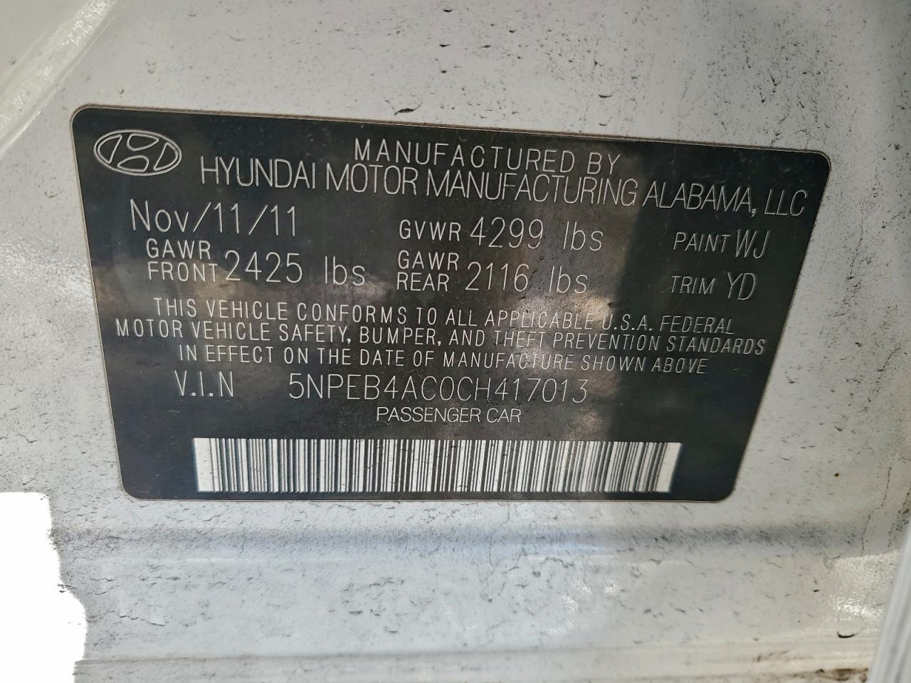 2012 HYUNDAI SONATA GLS photo 34