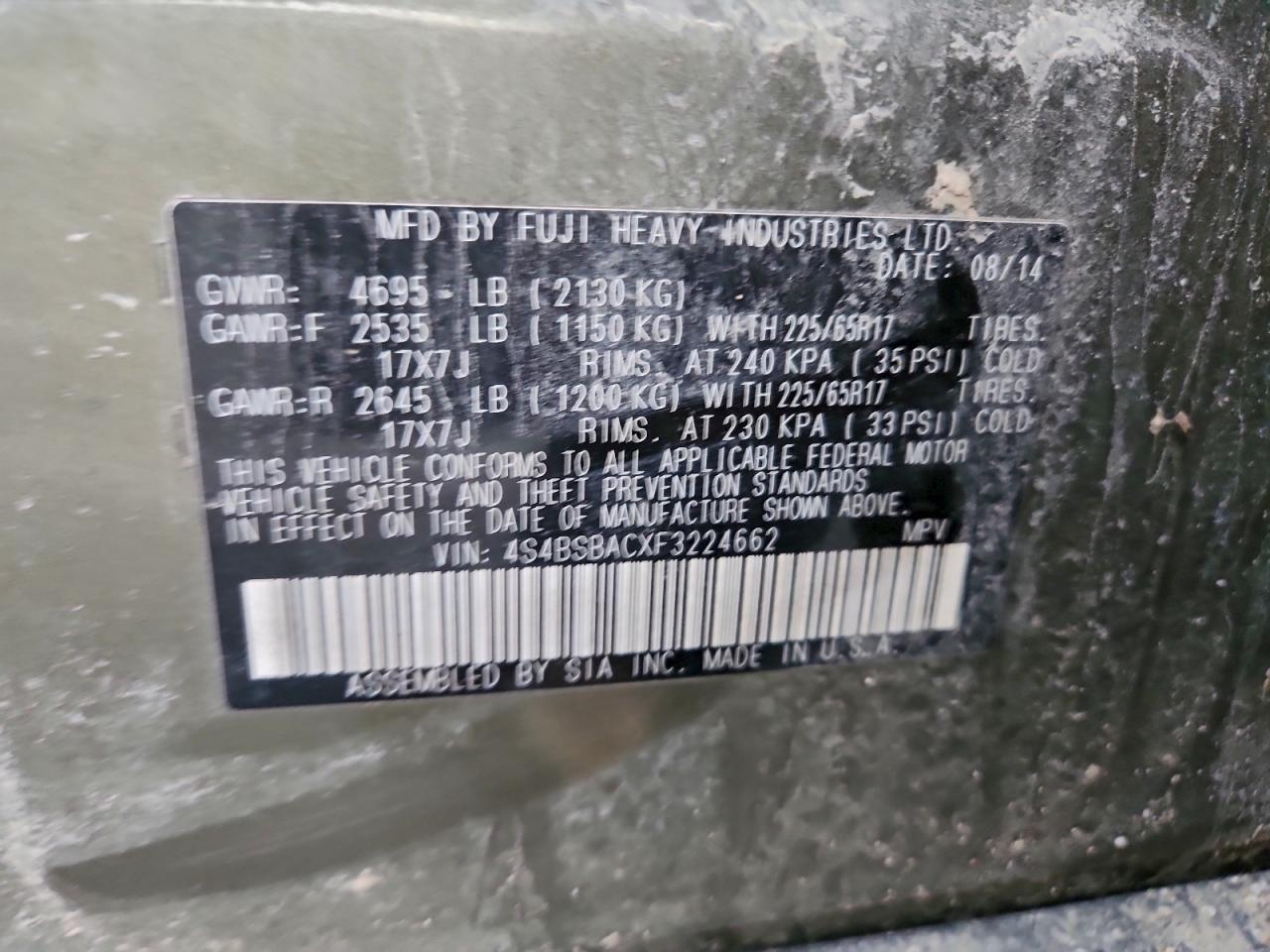 2015 SUBARU OUTBACK 2.5I photo 12