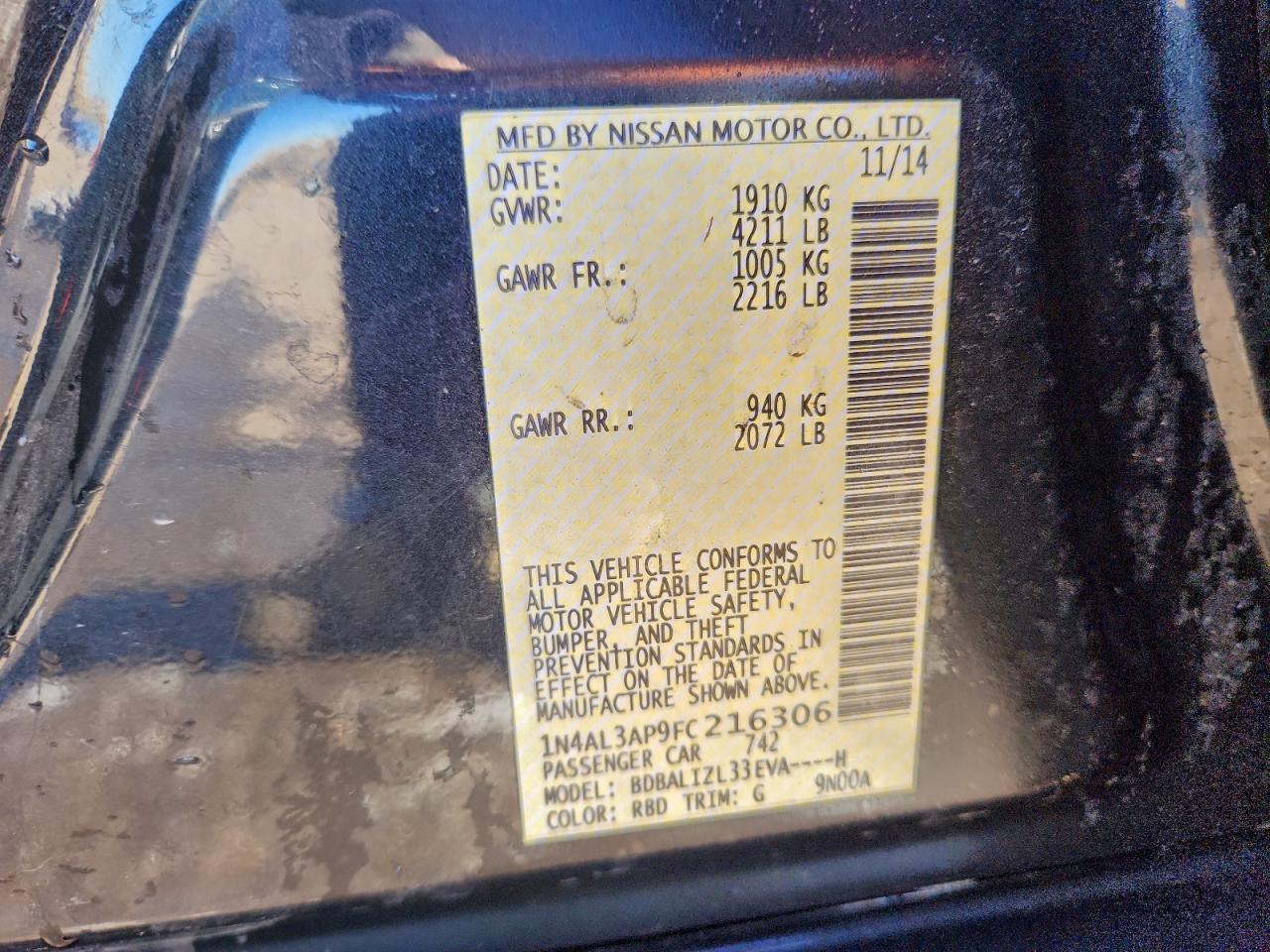 2015 NISSAN ALTIMA 2.5 SV photo 13