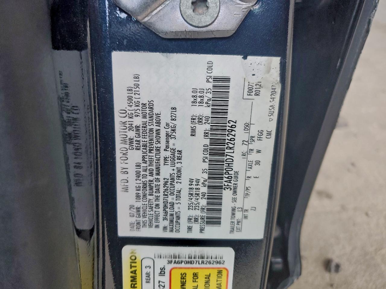 2020 FORD FUSION SE photo 12