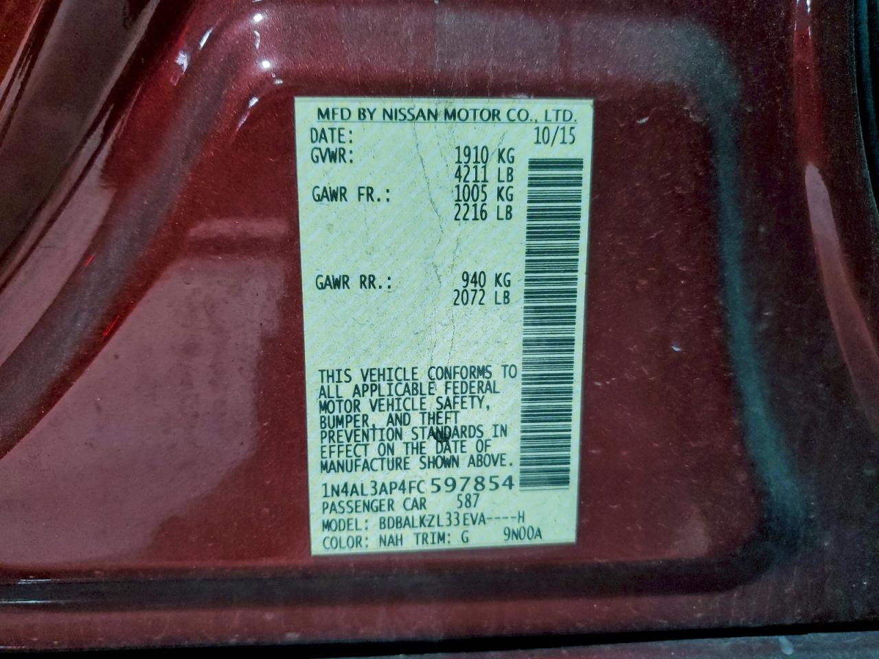 2015 NISSAN ALTIMA 2.5 photo 12