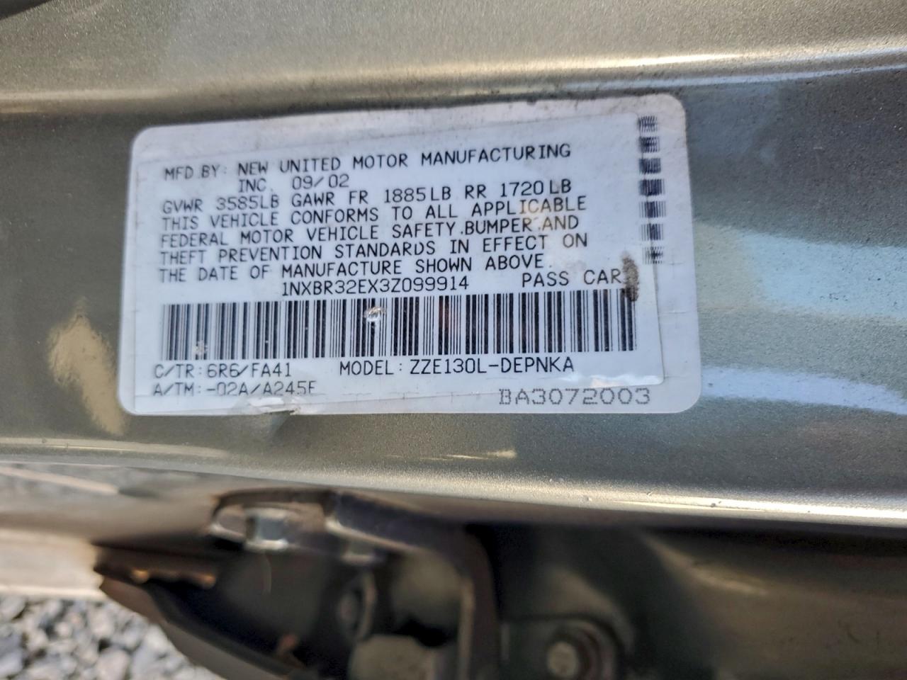 2003 TOYOTA COROLLA CE photo 12
