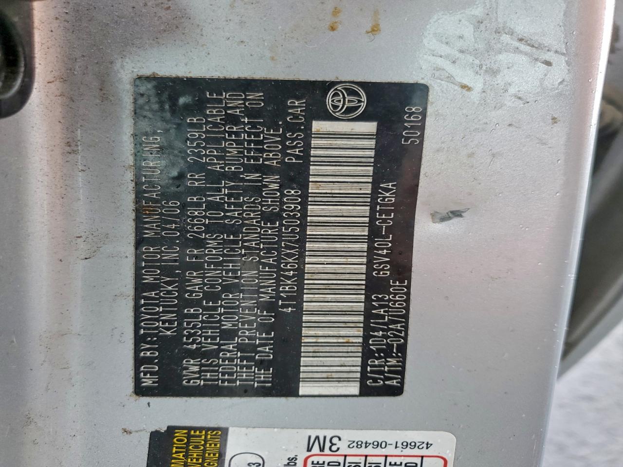 2007 TOYOTA CAMRY LE photo 12